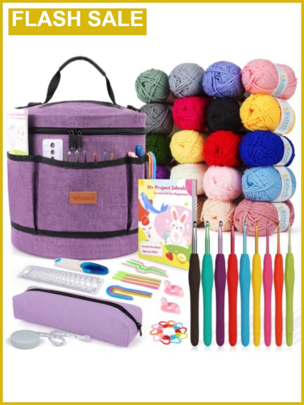 Complete Crochet Kit for Beginners Adults Kids 9 Hooks 20 Yarn Instruct